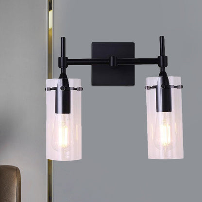 Frendorf | Klarer Glasrohr Wandbeleuchtung Küche Badezimmer 2 Lichter Antike Wandlampe in Schwarz