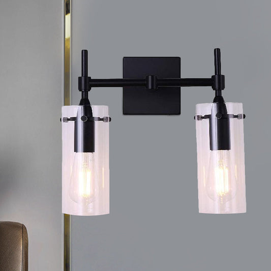 Frendorf | Klarer Glasrohr Wandbeleuchtung Küche Badezimmer 2 Lichter Antike Wandlampe in Schwarz