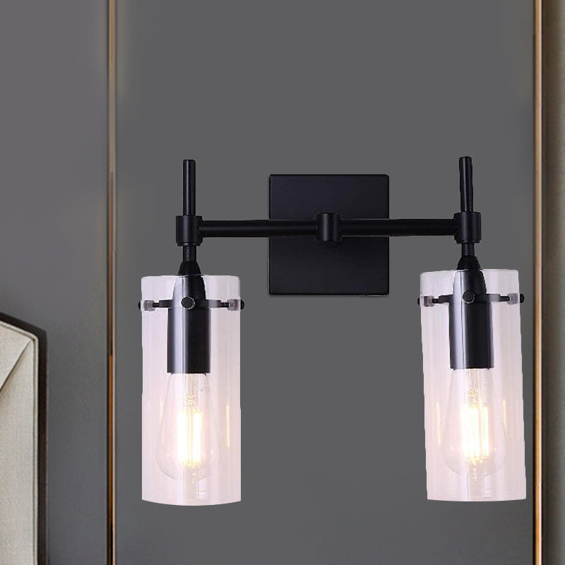 Frendorf | Klarer Glasrohr Wandbeleuchtung Küche Badezimmer 2 Lichter Antike Wandlampe in Schwarz