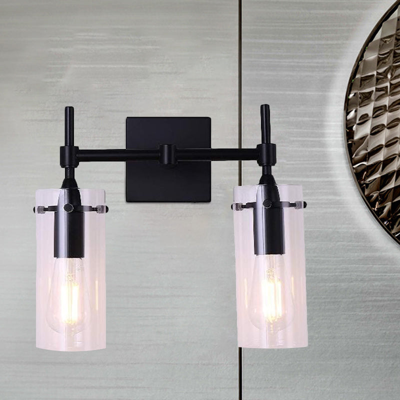 Frendorf | Klarer Glasrohr Wandbeleuchtung Küche Badezimmer 2 Lichter Antike Wandlampe in Schwarz