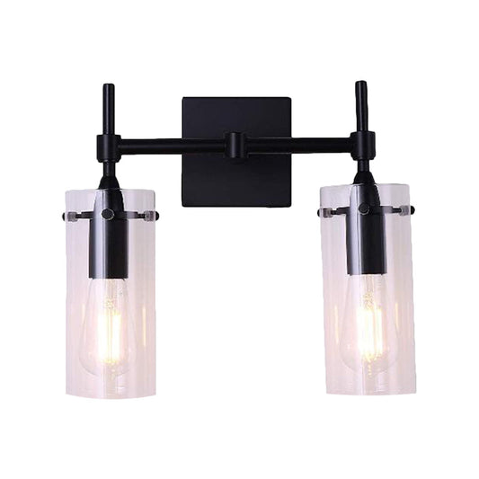 Frendorf | Klarer Glasrohr Wandbeleuchtung Küche Badezimmer 2 Lichter Antike Wandlampe in Schwarz