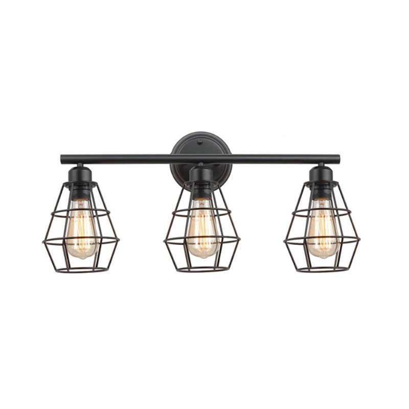 Frendorf | Gekooide Schaduw Badkamer Wandlamp Sconces Industriële Stijl Metaal 3 Lichten Zwart Wandmontage Licht