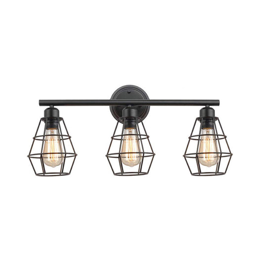Frendorf | Gekooide Schaduw Badkamer Wandlamp Sconces Industriële Stijl Metaal 3 Lichten Zwart Wandmontage Licht