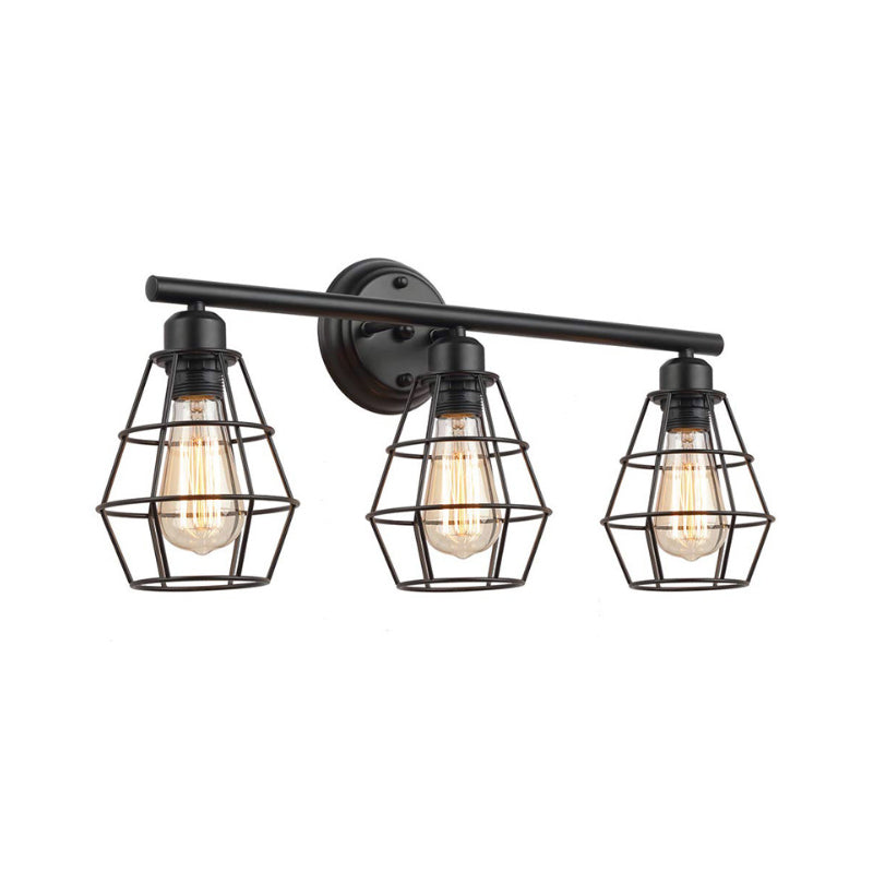 Frendorf | Gekooide Schaduw Badkamer Wandlamp Sconces Industriële Stijl Metaal 3 Lichten Zwart Wandmontage Licht