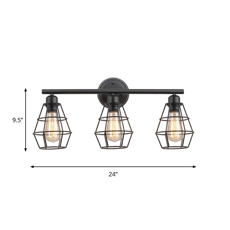 Frendorf | Gekooide Schaduw Badkamer Wandlamp Sconces Industriële Stijl Metaal 3 Lichten Zwart Wandmontage Licht