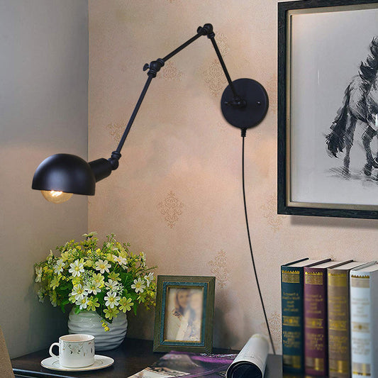 Frendorf | Loft Stylische Wandlichtschale 1 Glühbirne Metallische ausziehbare Wandleuchte mit Stecker-Kabel in Schwarz