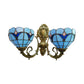 Frendorf | Glas-in-lood schaal wandlamp studeerkamer 2 lichten Tiffany traditionele wandlamp in blauw/helder