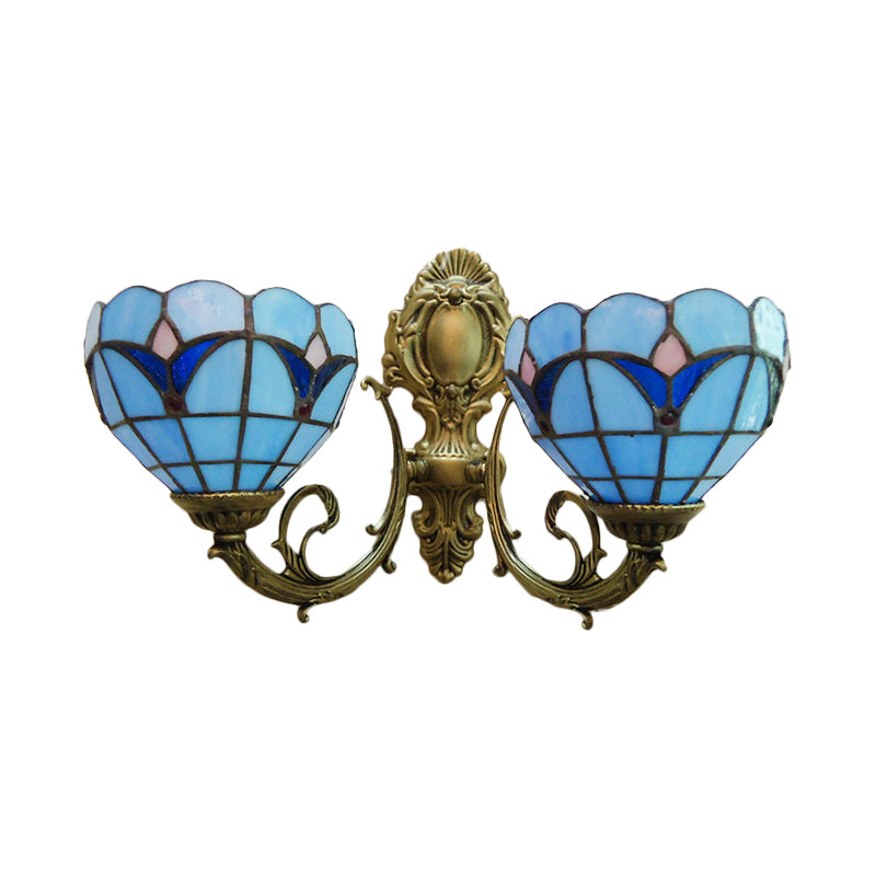 Frendorf | Glas-in-lood schaal wandlamp studeerkamer 2 lichten Tiffany traditionele wandlamp in blauw/helder