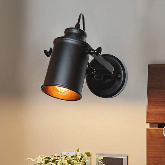 Frendorf | Matte Zwart 1 Hoofdmuurlicht Bevestiging Retro Stijl Metaal Cilindrische Schaduw Verstelbare Wandlamp met Plug-In Snoer