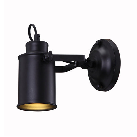 Frendorf | Matte Zwart 1 Hoofdmuurlicht Bevestiging Retro Stijl Metaal Cilindrische Schaduw Verstelbare Wandlamp met Plug-In Snoer