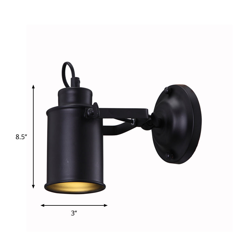 Frendorf | Matte Zwart 1 Hoofdmuurlicht Bevestiging Retro Stijl Metaal Cilindrische Schaduw Verstelbare Wandlamp met Plug-In Snoer