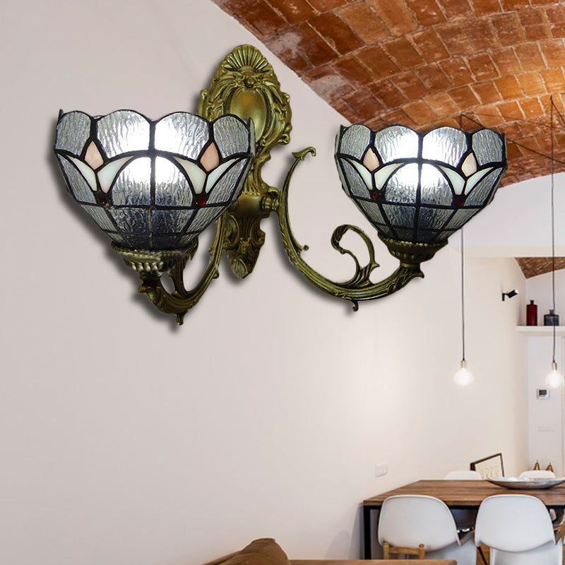 Frendorf | Glas-in-lood schaal wandlamp studeerkamer 2 lichten Tiffany traditionele wandlamp in blauw/helder