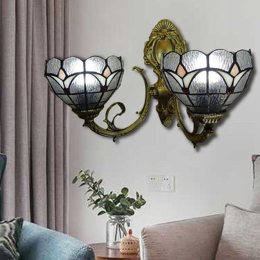 Frendorf | Glas-in-lood schaal wandlamp studeerkamer 2 lichten Tiffany traditionele wandlamp in blauw/helder