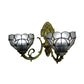 Frendorf | Glas-in-lood schaal wandlamp studeerkamer 2 lichten Tiffany traditionele wandlamp in blauw/helder