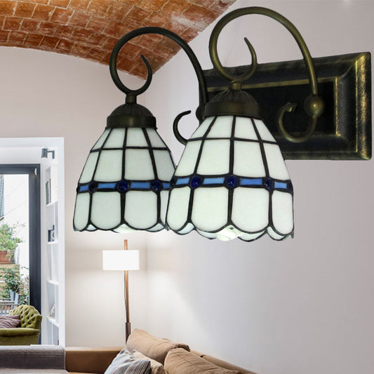 Frendorf | Gekromde Woonkamer Wandlamp Art Glass 2 Koppen Tiffany Traditionele Wandlamp in Wit