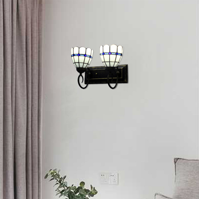 Frendorf | Gekromde Woonkamer Wandlamp Art Glass 2 Koppen Tiffany Traditionele Wandlamp in Wit