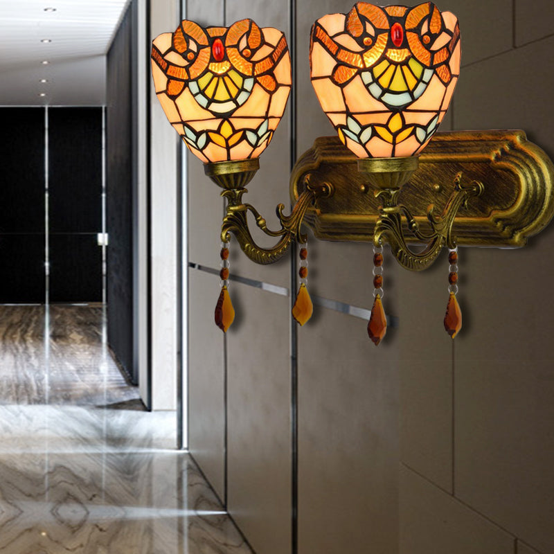 Frendorf | Glas-in-lood Victoriaans Ontworpen Wandlamp Boekwinkel 2 Lichten Tiffany Wandlamp met Agaat