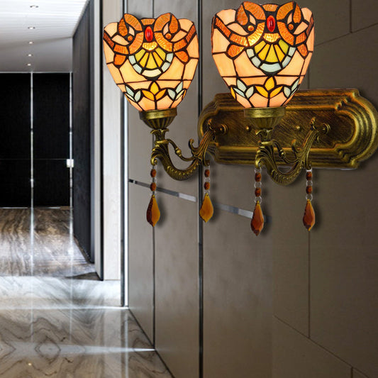 Frendorf | Glas-in-lood Victoriaans Ontworpen Wandlamp Boekwinkel 2 Lichten Tiffany Wandlamp met Agaat