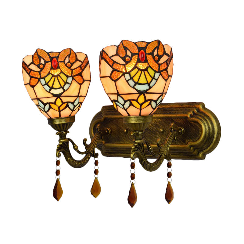 Frendorf | Glas-in-lood Victoriaans Ontworpen Wandlamp Boekwinkel 2 Lichten Tiffany Wandlamp met Agaat