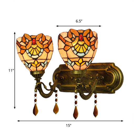 Frendorf | Glas-in-lood Victoriaans Ontworpen Wandlamp Boekwinkel 2 Lichten Tiffany Wandlamp met Agaat