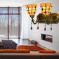 Frendorf | Art Glass Bowl Wandlampe mit Achat 2-Glühbirnen Tiffany Vintage Wandlampe in Beige/Braun/Blau/Blau-Weiß für Esszimmer