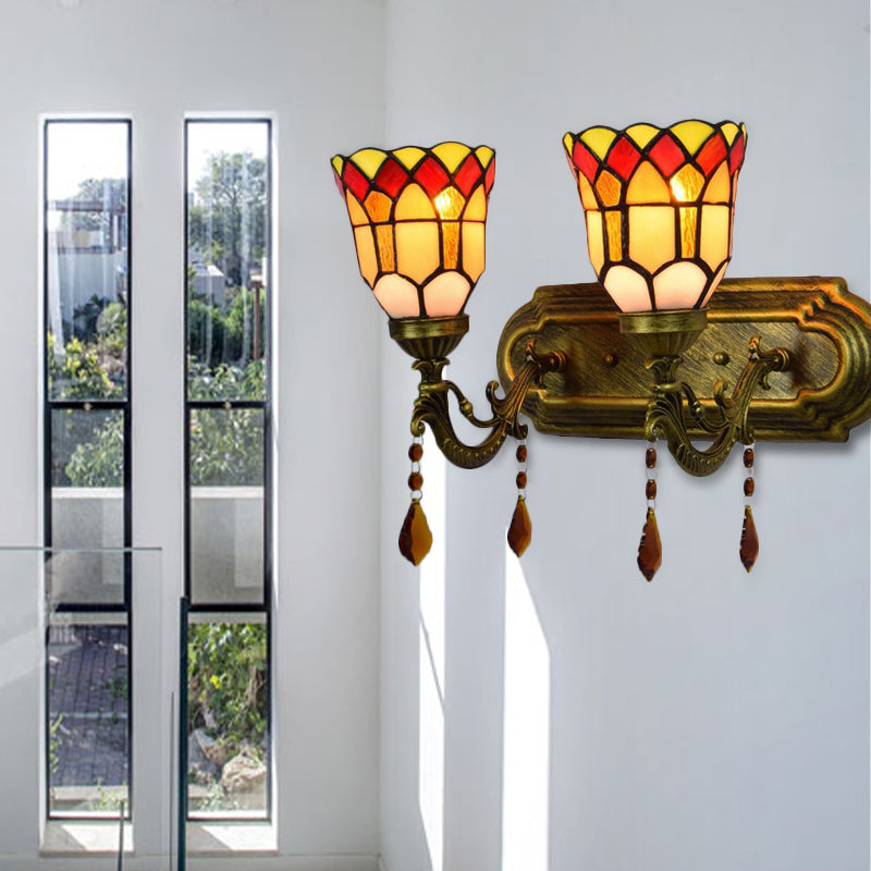 Frendorf | Foyer Treppenläutewerk Wandlampe mit Achat-Glas 2 Köpfen Tiffany traditionelle Wandbeleuchtung