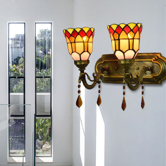 Frendorf | Foyer Treppenläutewerk Wandlampe mit Achat-Glas 2 Köpfen Tiffany traditionelle Wandbeleuchtung