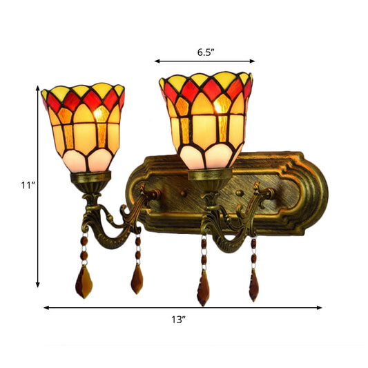 Frendorf | Foyer Treppenläutewerk Wandlampe mit Achat-Glas 2 Köpfen Tiffany traditionelle Wandbeleuchtung