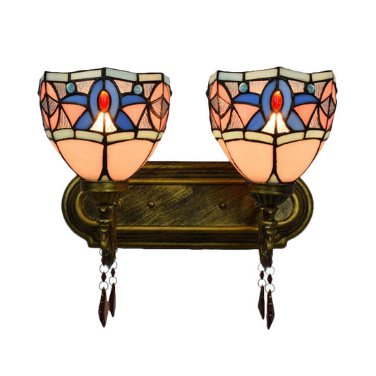 Frendorf | Vintage Tiffany Gewölbe Wandlicht 2 Lichter Buntglas Wandleuchte in Antikbronze für Schlafzimmer
