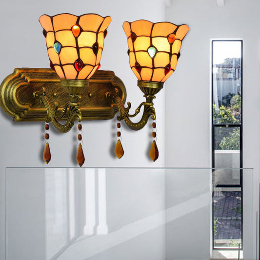 Frendorf | Tiffany Klassische Glocken Wandlampe mit Achat 2 Köpfen Tiffany Wandleuchte in Beige für Treppenhaus
