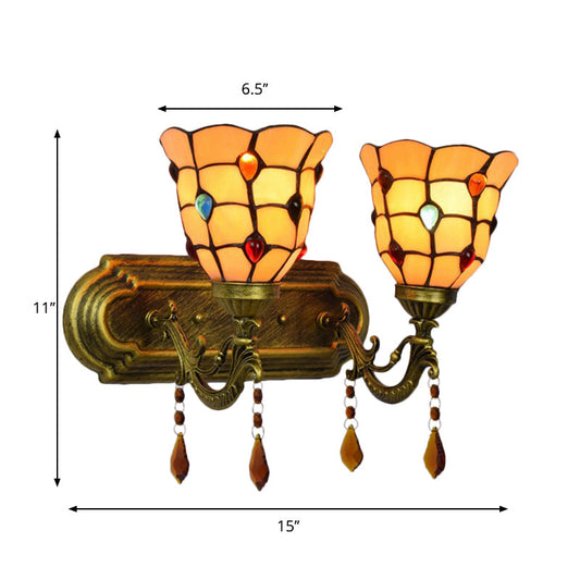Frendorf | Tiffany Klassische Glocken Wandlampe mit Achat 2 Köpfen Tiffany Wandleuchte in Beige für Treppenhaus