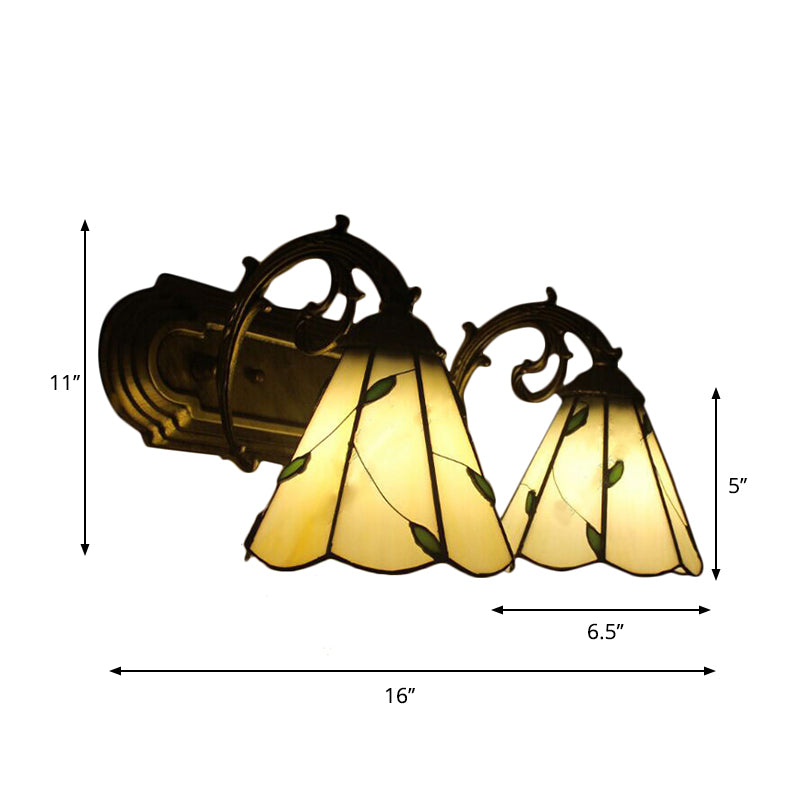 Frendorf | Beige Kegelförmige Wandlampe mit Blatt 2 Köpfe Tiffany Rustikales Glas Wandleuchte für das Arbeitszimmer