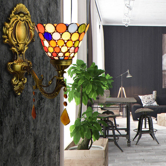 Frendorf | Glasdot-Glocken-Wandleuchte mit Achat 1 Kopf Tiffany Marokkanische Wandleuchte in Antikmessing für Treppe