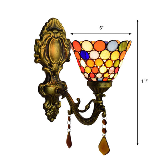 Frendorf | Glasdot-Glocken-Wandleuchte mit Achat 1 Kopf Tiffany Marokkanische Wandleuchte in Antikmessing für Treppe
