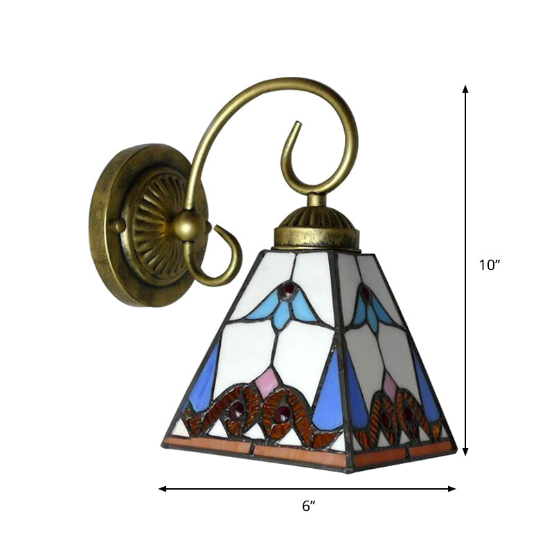 Frendorf | 1 Kopfstück-Wandlicht Leuchte Tiffany-Blau Buntglas Wandskulptur Licht mit geschwungenem Arm