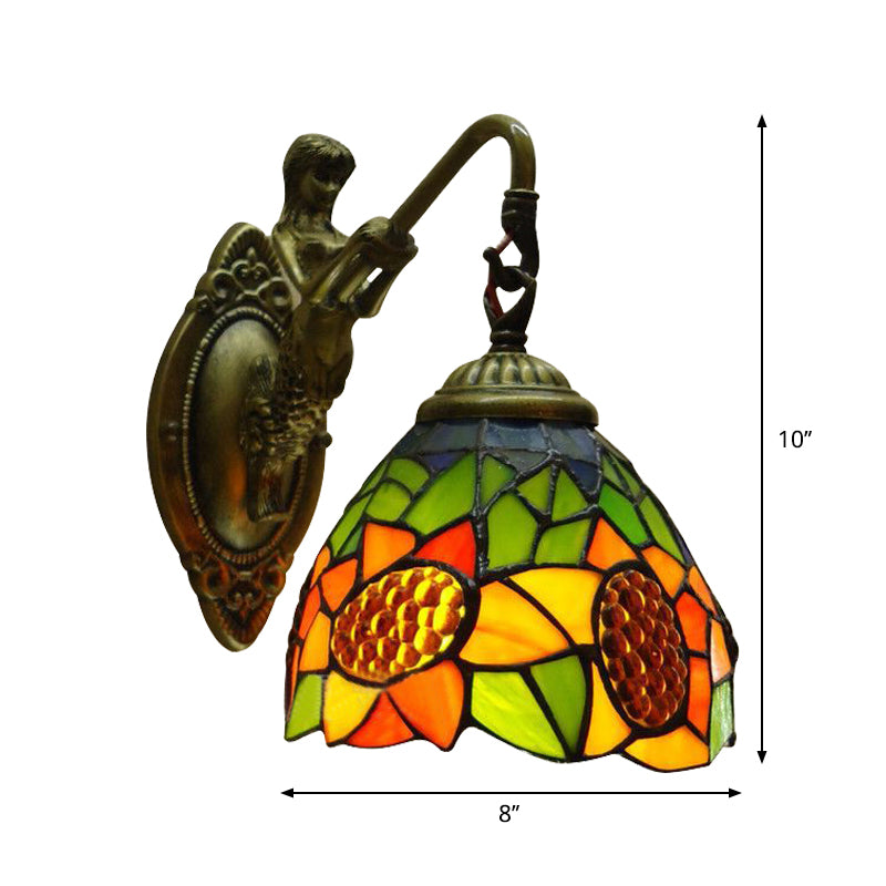 Frendorf | Oranje Glazen Zonnebloem Wandlamp Tiffany 1 Hoofds Antique Messing Wandbevestigde Verlichtingsarmatuur