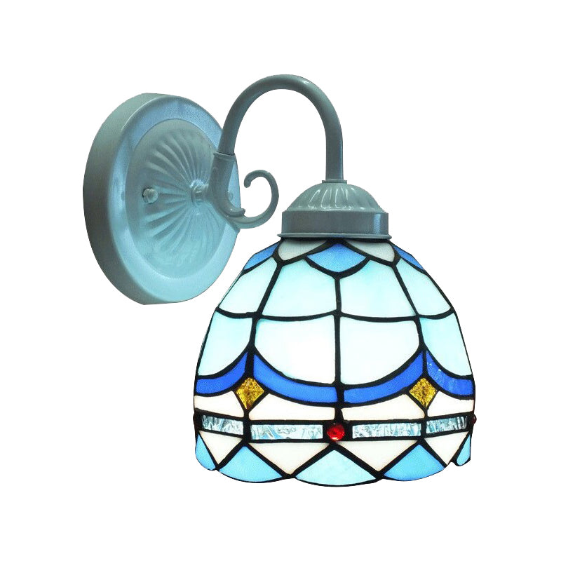 Frendorf | Tiffany Gewölbte Kleine Wandleuchte Buntglas 1 Kopf Blaue Wandleuchte in Weißer Ausführung für Wohnzimmer