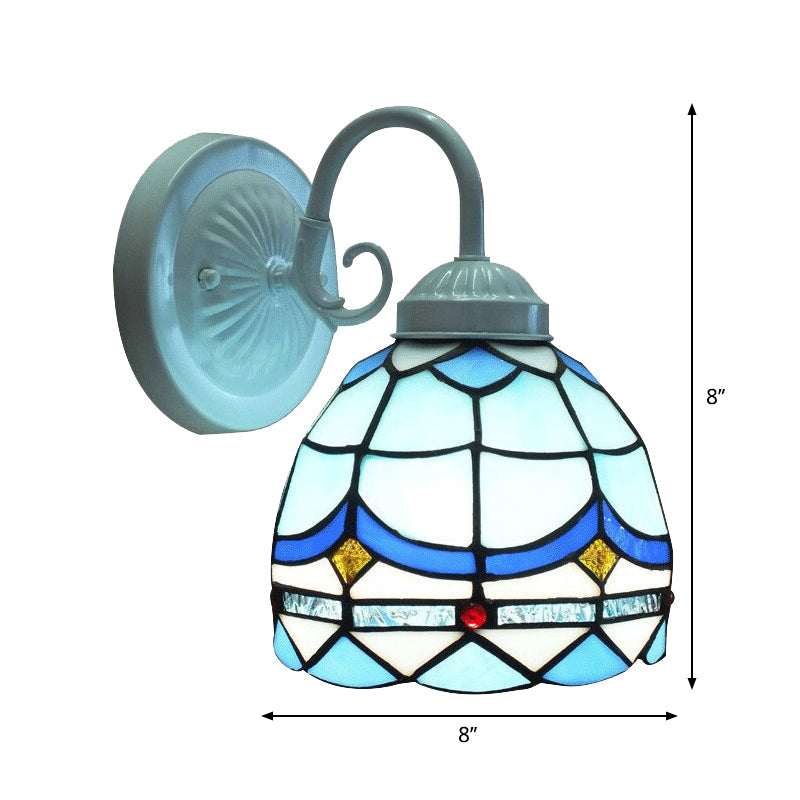 Frendorf | Tiffany Gewölbte Kleine Wandleuchte Buntglas 1 Kopf Blaue Wandleuchte in Weißer Ausführung für Wohnzimmer