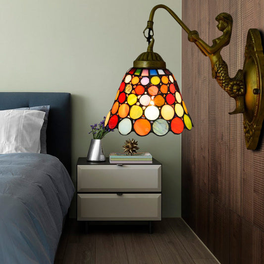 Frendorf | Antieke Messing 1 Hoofd Wandlamp Bevestiging Tiffany Multicolor Geartonken Glas Uitlopende Wandlamp