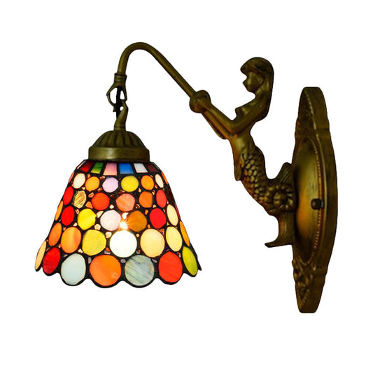Frendorf | Antieke Messing 1 Hoofd Wandlamp Bevestiging Tiffany Multicolor Geartonken Glas Uitlopende Wandlamp