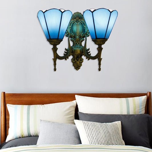 Frendorf | Blaue Glas-Kegel-Wandleuchte Traditionelles Doppelwand-Montagelicht für das Esszimmer