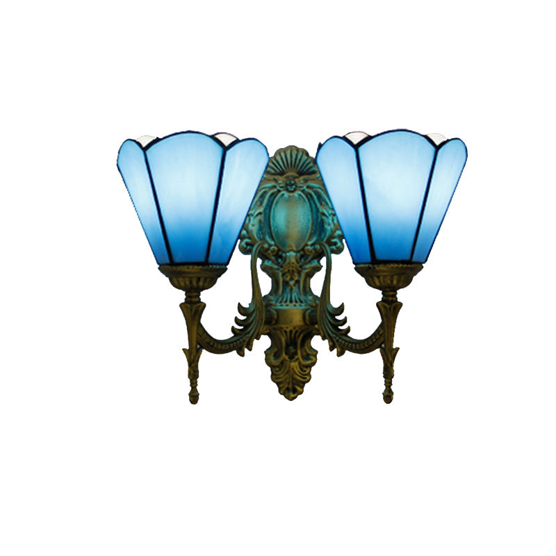 Frendorf | Blaue Glas-Kegel-Wandleuchte Traditionelles Doppelwand-Montagelicht für das Esszimmer