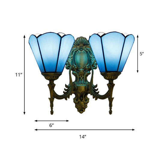 Frendorf | Blaue Glas-Kegel-Wandleuchte Traditionelles Doppelwand-Montagelicht für das Esszimmer