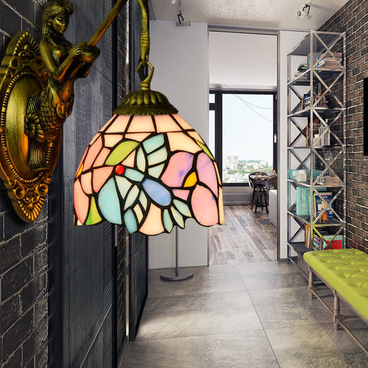 Frendorf | Blau-Rosa Schüssel Wandlampe Tiffany 1 Kopf Multicolor Buntglas Wandmontierte Lampe