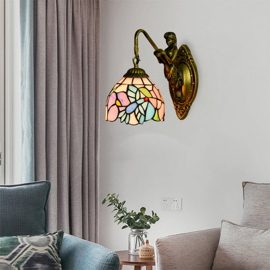 Frendorf | Blau-Rosa Schüssel Wandlampe Tiffany 1 Kopf Multicolor Buntglas Wandmontierte Lampe