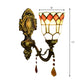 Frendorf | 1 Licht Kleine Bel Geweven Licht Tiffany Geëtst Glas Wandlamp met Agaat voor Studiekamer