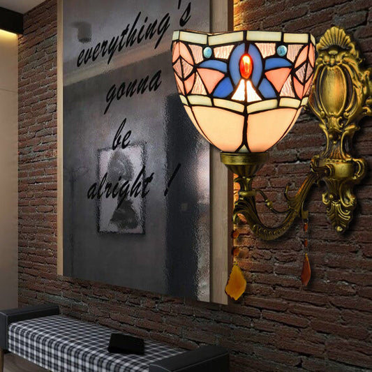 Frendorf | Glas-in-lood Schaal Wandlamp Slaapkamer 1 Lamp Tiffany Classic Wandlamp in Wit met Agaat