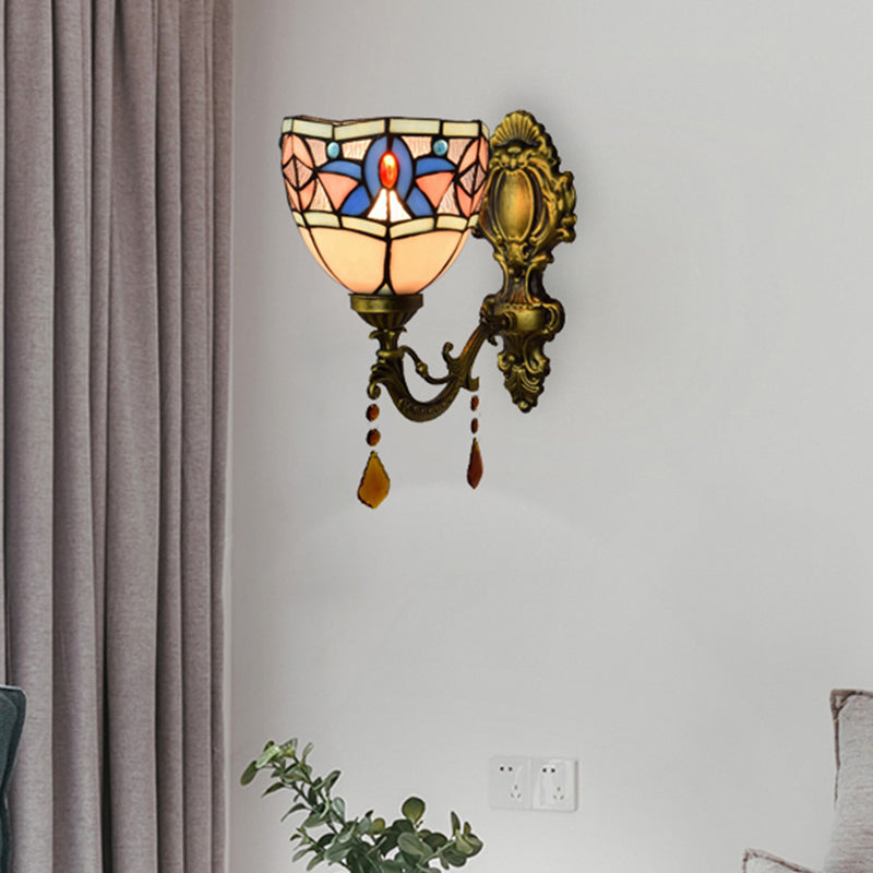 Frendorf | Glas-in-lood Schaal Wandlamp Slaapkamer 1 Lamp Tiffany Classic Wandlamp in Wit met Agaat