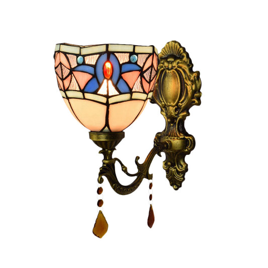 Frendorf | Glas-in-lood Schaal Wandlamp Slaapkamer 1 Lamp Tiffany Classic Wandlamp in Wit met Agaat