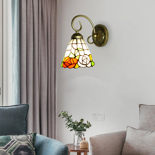 Frendorf | Rose Glasmalerei Wandlicht Leuchte Tiffany 1 Kopf Antik Bronze Wandleuchte Beleuchtung